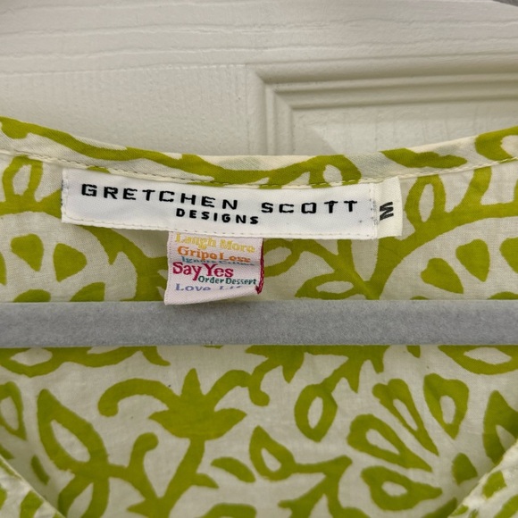 Gretchen Scott Printed Dress Green Size Medium 100% Cotton Floral Artsy Preppy - Picture 3 of 6